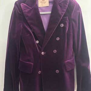 Purple Velvet Double-Breasted Blazer